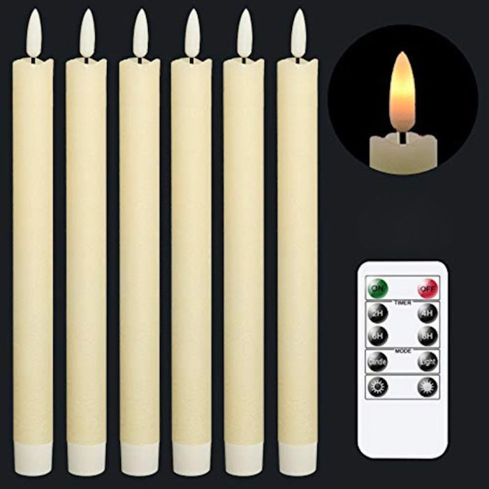 Flameless Taper Candles Flickering with 10-Key Remote, Battery Operated Led Warm 3D Wick Light Window Candles Real Wax