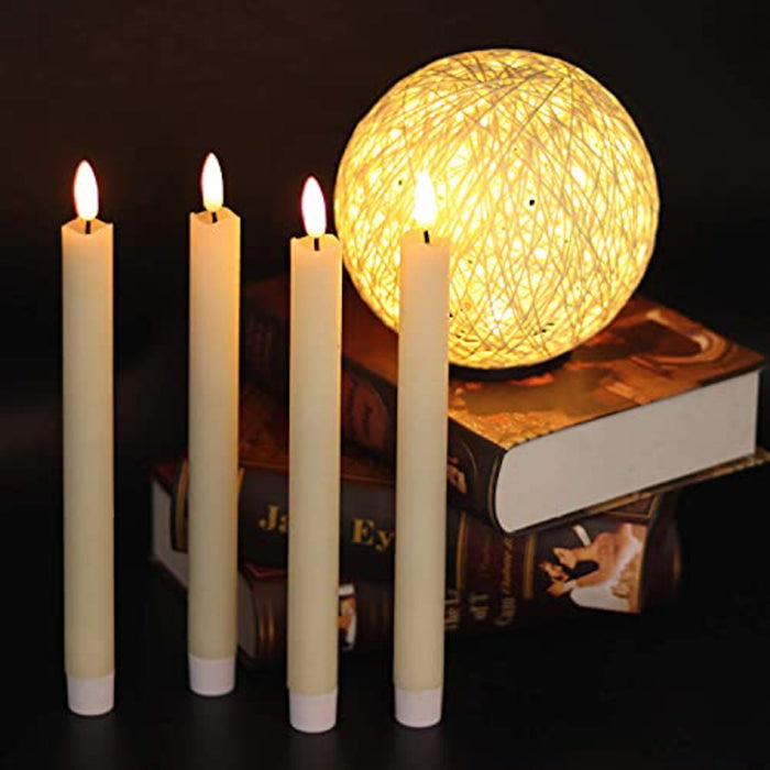 Flameless Taper Candles Flickering with 10-Key Remote, Battery Operated Led Warm 3D Wick Light Window Candles Real Wax