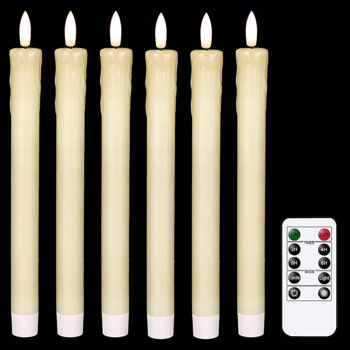 Flameless Taper Candles Flickering with 10-Key Remote, Battery Operated Led Warm 3D Wick Light Window Candles Real Wax