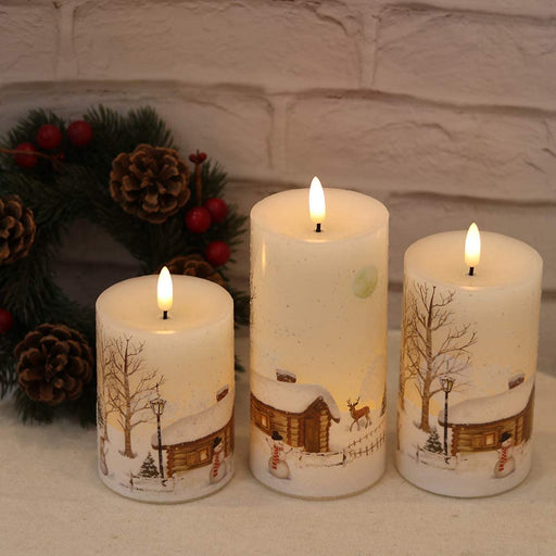 Set of 3 Flameless Flickering  3D Decorative LED Candles