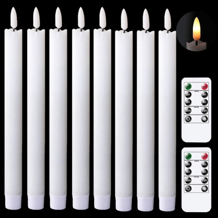 Flameless Taper Candles Flickering with 10-Key Remote, Battery Operated Led Warm 3D Wick Light Window Candles Real Wax