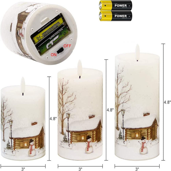 Set of 3 Flameless Flickering  3D Decorative LED Candles